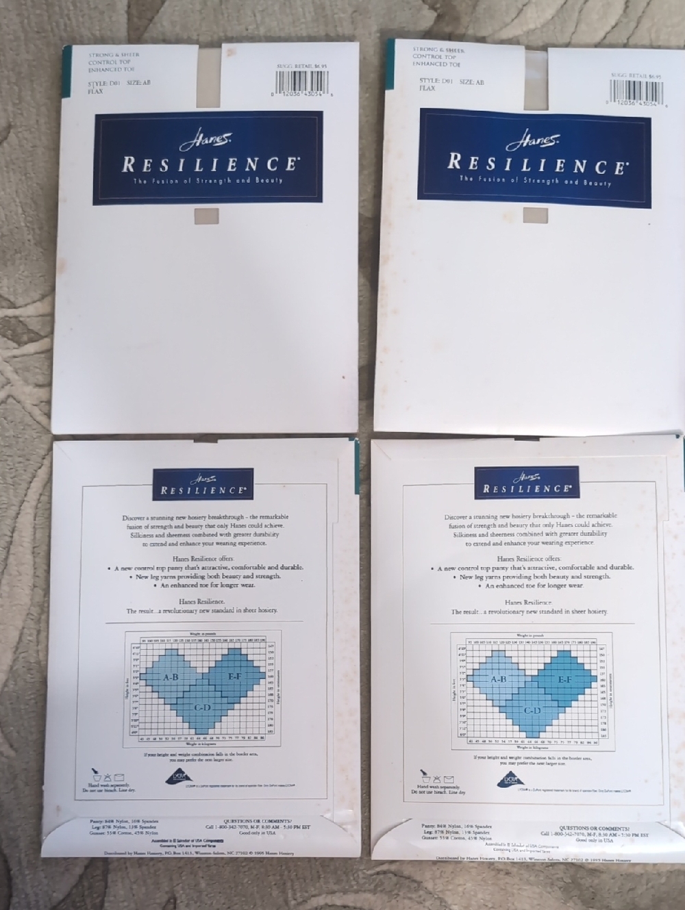 4 New Hanes Resilience Hosiery Packaging - Flax & Almost Nude. Size - AB